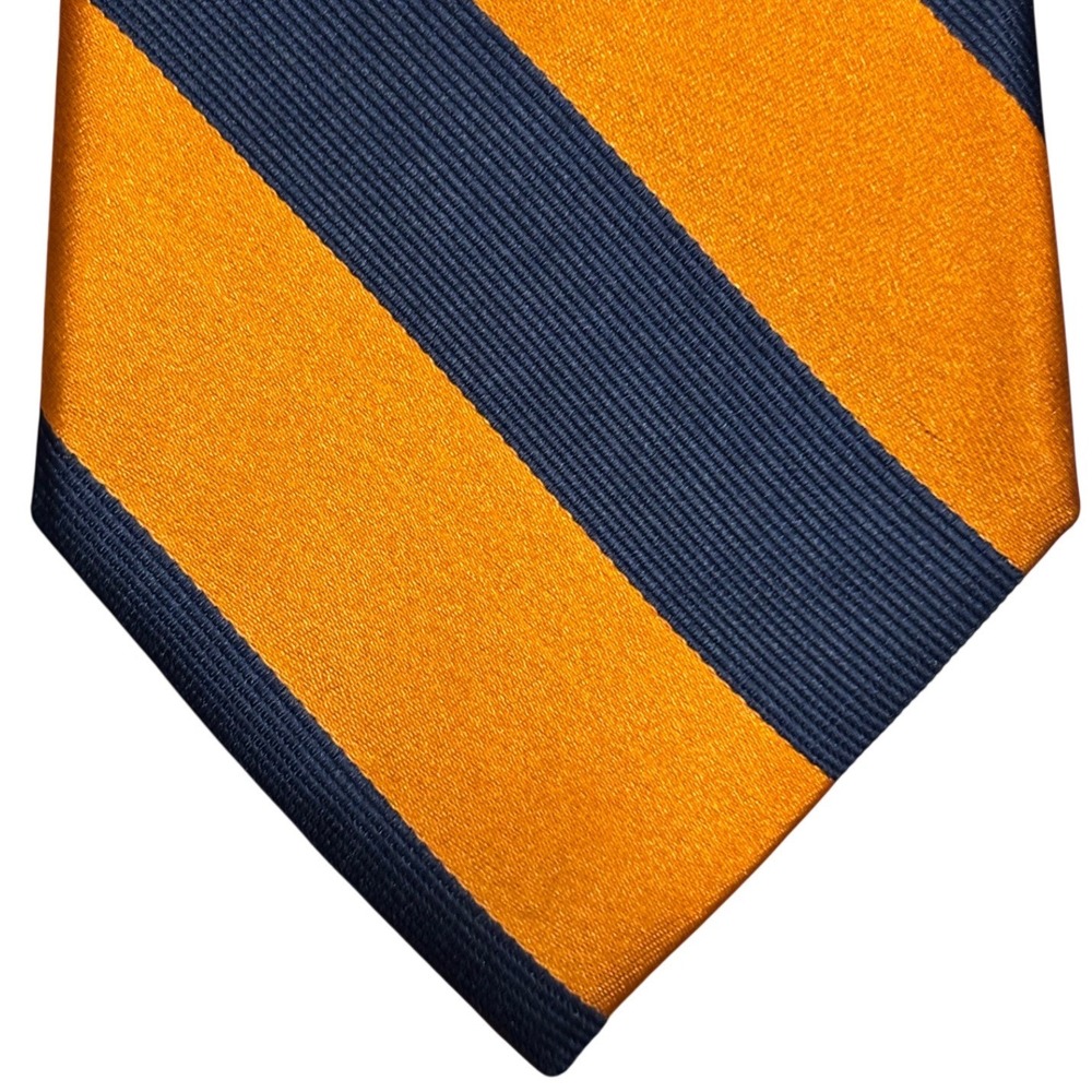 US Polo Assn Mens Silk Necktie Orange Navy Blue Striped Repp Tie 57x3.5
